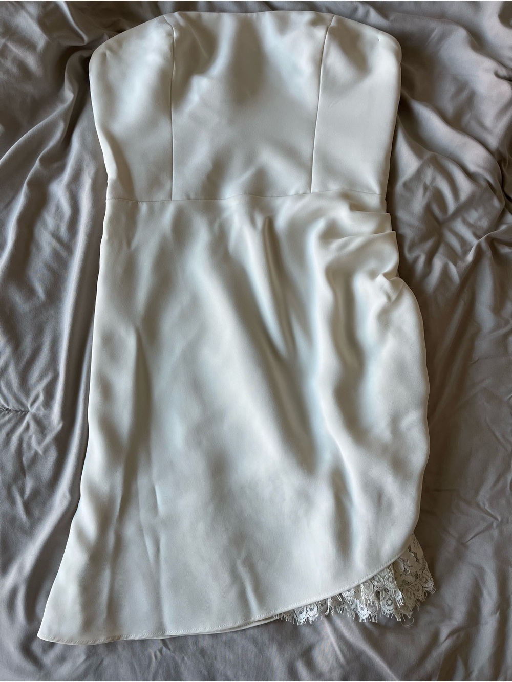 Amanda Uprichard Strapless White Lace-Trim Slip Dress
